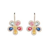 Cubic Zirconia Micro Pave Brass Earring, Flower, real gold plated, fashion jewelry & micro pave cubic zirconia & for woman 
