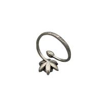 925 Sterling Silver Cuff Finger Ring, Flower, polished, Adjustable & for woman, original color 