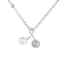 Cubic Zirconia Micro Pave Sterling Silver Necklace, 925 Sterling Silver, with Shell Pearl, plated, micro pave cubic zirconia & for woman 450mm 