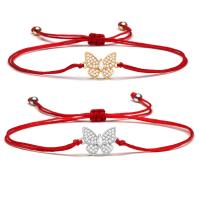 Cubic Zirconia Micro Pave Brass Bracelet, with Polyester Cord, Butterfly, Adjustable & micro pave cubic zirconia & for woman Approx 14-28 cm 