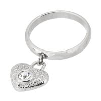Rhinestone Stainless Steel Finger Ring, 304 Stainless Steel, Heart, With Pendant & fashion jewelry & for woman & with rhinestone, original color 3mm, US Ring .5 