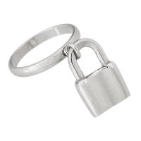 Stainless Steel Finger Ring, 304 Stainless Steel, Lock, With Pendant & fashion jewelry & for woman, original color 3mm, US Ring .5 