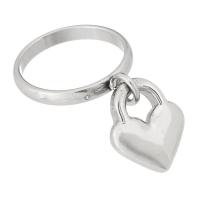 Stainless Steel Finger Ring, 304 Stainless Steel, Heart, With Pendant & fashion jewelry & for woman, original color 3mm, US Ring .5 