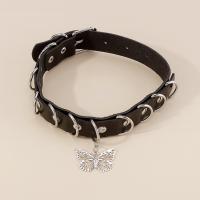 Collar Necklace, PU Leather, with Iron, platinum color plated, fashion jewelry & for woman, black Approx 17.51 Inch 