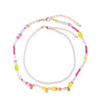 Collar de aleación de Zinc de resina, con Perlas de plástico ABS & resina, 2 piezas & Joyería & para mujer, multicolor, longitud:41.2-51.4 cm, Vendido por UD