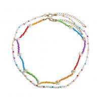 Glass Seed Beads Necklace, Zinc Alloy, with Seedbead, gold color plated, 2 pieces & fashion jewelry & for woman, multi-colored cm 