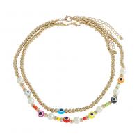 Resin Zinc Alloy Necklace, with ABS Plastic Pearl & Resin, Evil Eye, gold color plated, 2 pieces & fashion jewelry & for woman, multi-colored .5-52 cm 