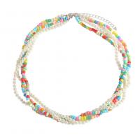 Glass Seed Beads Necklace, Zinc Alloy, with Seedbead & ABS Plastic Pearl, gold color plated, fashion jewelry & multilayer & for woman, multi-colored, 5mm .5-54 cm 
