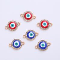 Evil Eye Jewelry Connector, Brass, Flat Round, KC gold color plated, DIY & micro pave cubic zirconia & enamel & 1/1 loop Approx 