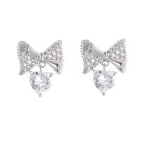 Cubic Zirconia Micro Pave Brass Earring, Bowknot, plated, for woman & with rhinestone 