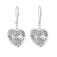 Cubic Zirconia Micro Pave Brass Earring, with Cubic Zirconia, Heart, platinum plated, for woman 