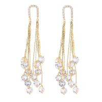 Fashion Fringe Earrings, Brass, with Cubic Zirconia, plated, for woman 