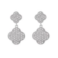 Cubic Zirconia Micro Pave Brass Earring, with Cubic Zirconia, Flower, plated, for woman 