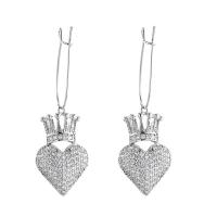 Cubic Zirconia Micro Pave Brass Earring, with Cubic Zirconia, Heart, platinum plated, for woman 