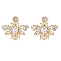 Cubic Zirconia Micro Pave Brass Earring, with Cubic Zirconia, Butterfly, plated, for woman 