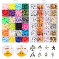 DIY Bracelet Beads Set, Polymer Clay, Elastic Thread & Lobster Clasp & beads & pendant, with Plastic Box & Crystal Thread & Iron & Zinc Alloy & Acrylic, plated, mixed colors Approx 
