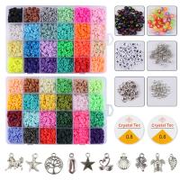 DIY Bracelet Beads Set, Polymer Clay, Elastic Thread & Lobster Clasp & beads & pendant, with Plastic Box & Crystal Thread & Iron & Zinc Alloy & Acrylic, silver color plated, mixed colors Approx 
