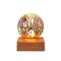 LED Colorful Night Lamp, High Boron Silicon Glass, with Wood & ABS Plastic, Round, with LED light 