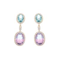 Cubic Zircon (CZ) Drop Earring, Brass, Oval, real gold plated, fashion jewelry & micro pave cubic zirconia & for woman 