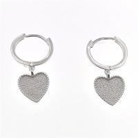 Huggie Hoop Drop Earring, 925 Sterling Silver, Heart, silver color plated, fashion jewelry & for woman, silver color 