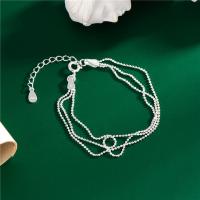 Sterling Silver Chain Bracelet, 925 Sterling Silver, silver color plated, three layers & for woman, silver color, 170mm 