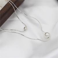 Collar de la joyería de plata esterlina, Plata de ley 925, pulido, Doble capa & para mujer, color original, 410mm, Vendido por UD