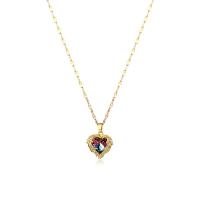 Titanium Steel Jewelry Necklace, with Copper Alloy, with 1.96inch extender chain, Heart, gold color plated, for woman & with rhinestone Approx 15.7 Inch 