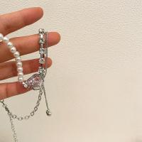 Zirkonia Edelstahl Halskette, Kunststoff Perlen, mit 304 Edelstahl, Herz, Koreanischen Stil & Micro pave Zirkonia & für Frau, Länge:ca. 16 ZollInch, verkauft von PC