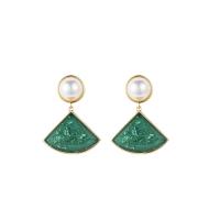 Freshwater Pearl Brass Earring, with Freshwater Pearl & Resin, gold color plated, for woman 