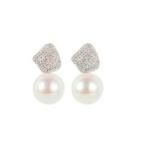 South Sea Shell Drop Earrings, Brass, with Shell Pearl, plated, micro pave cubic zirconia & for woman 