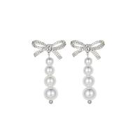 Freshwater Pearl Brass Earring, with Freshwater Pearl, Bowknot, plated, micro pave cubic zirconia & for woman 