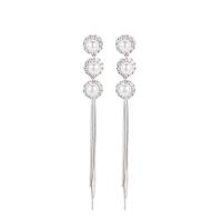 Fashion Fringe Earrings, Brass, with Freshwater Pearl, platinum color plated, micro pave cubic zirconia & for woman 