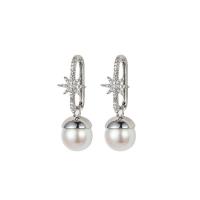 Brass, with Freshwater Pearl, plated, micro pave cubic zirconia & for woman 