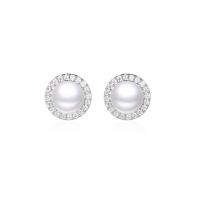 Freshwater Pearl Brass Earring, with Freshwater Pearl, plated, micro pave cubic zirconia & for woman 