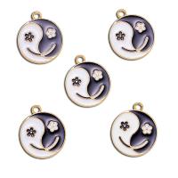 Zinc Alloy Enamel Pendants, Flat Round, gold color plated, Unisex, white and black Approx 
