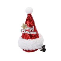 Рождественский зажим для волос, ткань, с цинковый сплав, Рождественская шапка, Рождественские украшения & разные стили для выбора, красный продается PC