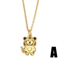 Cubic Zircon Micro Pave Brass Necklace, with 2 extender chain, Tiger, 18K gold plated & micro pave cubic zirconia & for woman & enamel, golden .9 Inch 