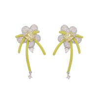 Cubic Zirconia Micro Pave Brass Earring, Flower, real gold plated, fashion jewelry & micro pave cubic zirconia & for woman & enamel 