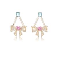 Cubic Zirconia Micro Pave Brass Earring, with Resin Pearl, Bowknot, real gold plated, fashion jewelry & micro pave cubic zirconia & for woman 
