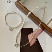 Sterling Silver Pearl Necklace, 925 Sterling Silver, with Freshwater Pearl, Heart, polished & for woman, original color 