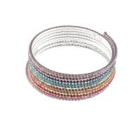 Rhinestone Zinc Alloy Bangle, platinum color plated, multilayer & for woman & with rhinestone, 60mm 
