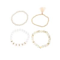Glass Jewelry Beads Bracelets, Seedbead, with Glass Beads & Resin & Zinc Alloy, gold color plated, 4 pieces & Bohemian style & for woman 50mm, 55mm, 60mm 