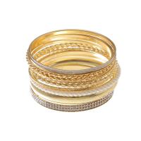 Rhinestone Zinc Alloy Bangle, with Resin & Plastic Pearl, gold color plated, multilayer & for woman & with rhinestone 68mm 