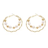 Plastic Pearl Zinc Alloy Earring, with Plastic Pearl, Geometrical Pattern, gold color plated, fashion jewelry & for woman 