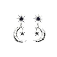 Zinc Alloy Rhinestone Drop Earring, Moon and Star, platinum color plated, for woman & with rhinestone 