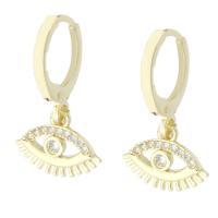 Huggie Hoop Drop Earring, Brass, Eye, gold color plated, micro pave cubic zirconia & for woman, 23mm 