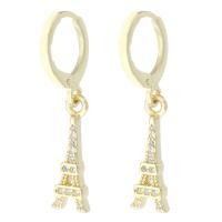Huggie Hoop Drop Earring, Brass, gold color plated, micro pave cubic zirconia & for woman, 31mm 