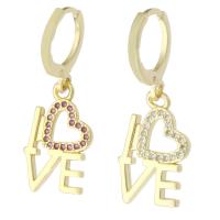 Huggie Hoop Drop Earring, Brass, Alphabet Letter, gold color plated, micro pave cubic zirconia & for woman & hollow, 31mm 