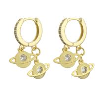 Huggie Hoop Drop Earring, Brass, gold color plated, micro pave cubic zirconia & for woman, 28mm 