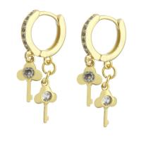 Huggie Hoop Drop Earring, Brass, Key, gold color plated, micro pave cubic zirconia & for woman, 30.5mm 